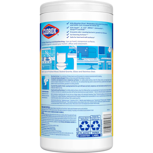 Clorox Free Clear 75 -Count Unscented Disinfectant Wipes All-Purpose Cleaner