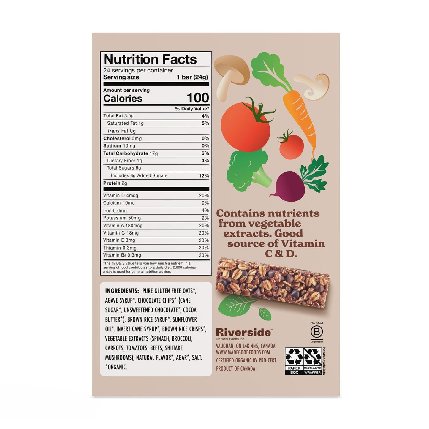 MadeGood Chocolate Chip Bars – 0.85 oz each, 24-Count Pack