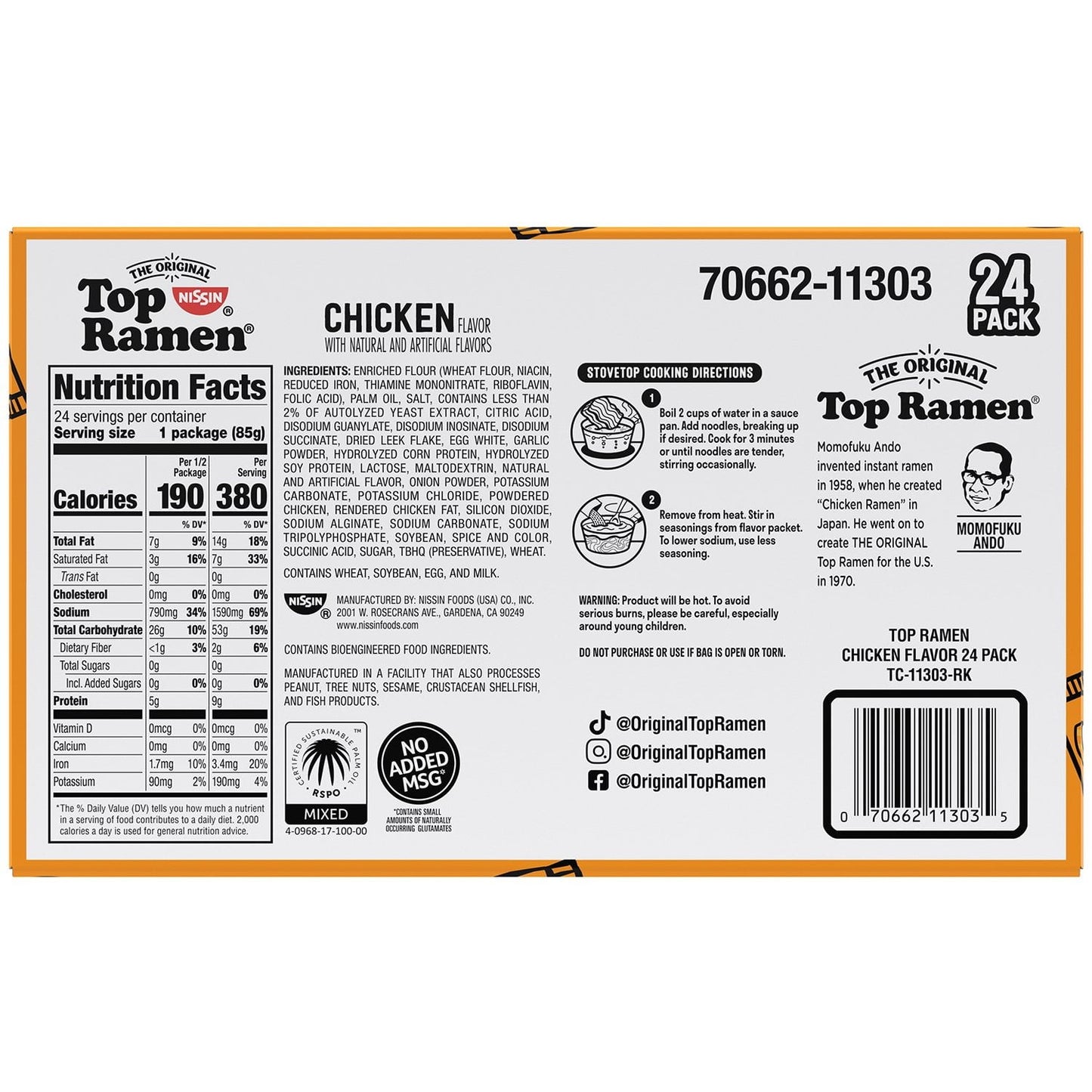 Nissin Top Ramen, Chicken, 24 pk.