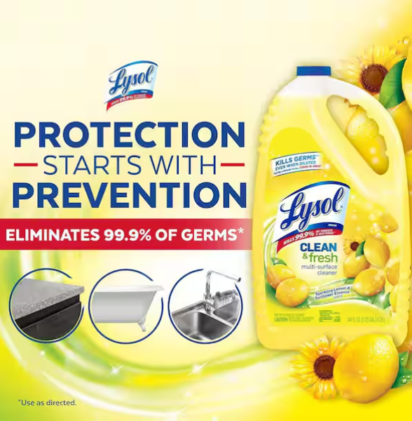 Multi-Surface Cleaner, Sanitizing & Disinfecting, to Clean & Deodorize, Sparkling Lemon & Sunflower, 144 oz