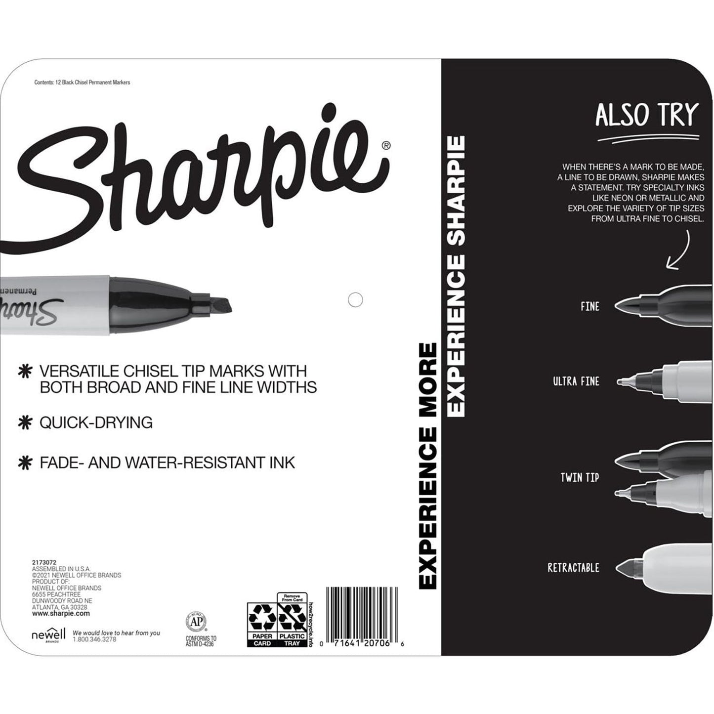 Sharpie Permanent Markers – Chisel Tip, Black (12-Pack)