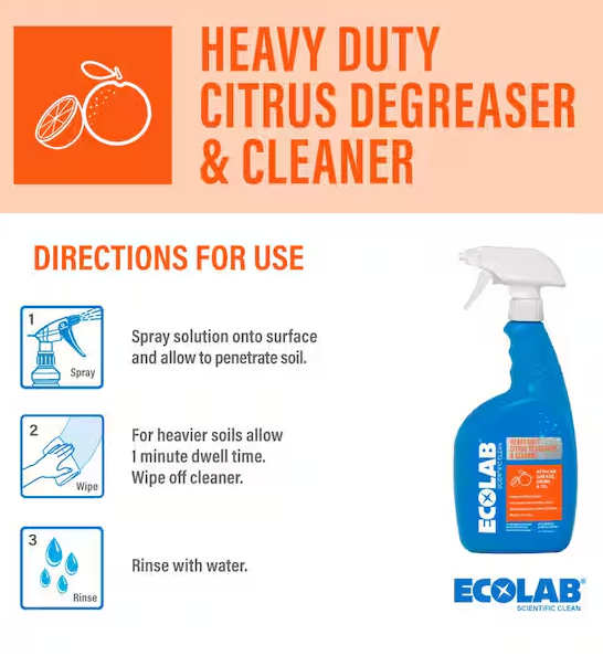 ECOLAB 32 oz. Heavy Duty Citrus Degreaser Concentrate Cleaner, Attacks Grease and Grime
