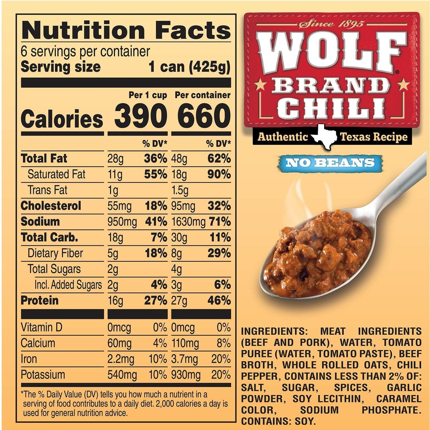 Wolf Brand Chili – No Beans, 15 oz (6-Pack)