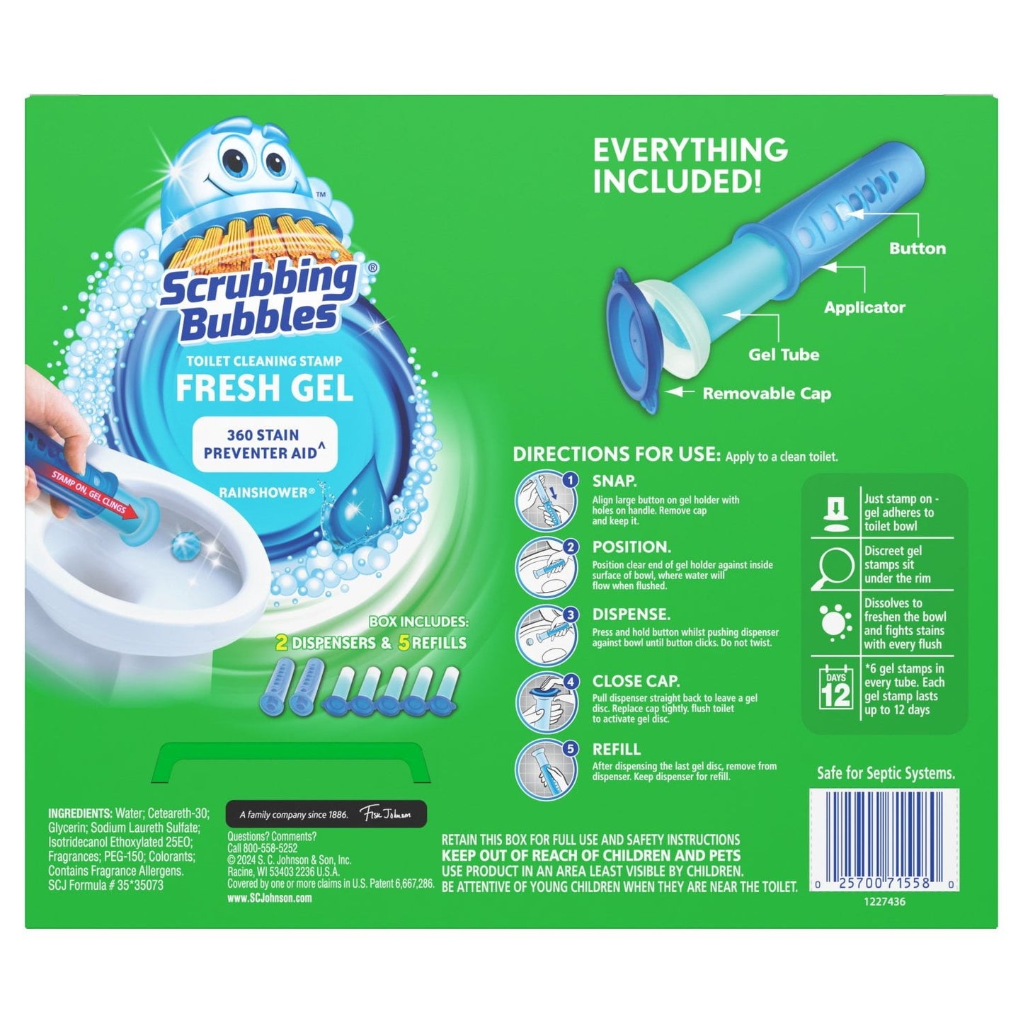 Scrubbing Bubbles Toilet Gel Stamps – Rainshower, 30 Gel Stamps (2 Dispensers)