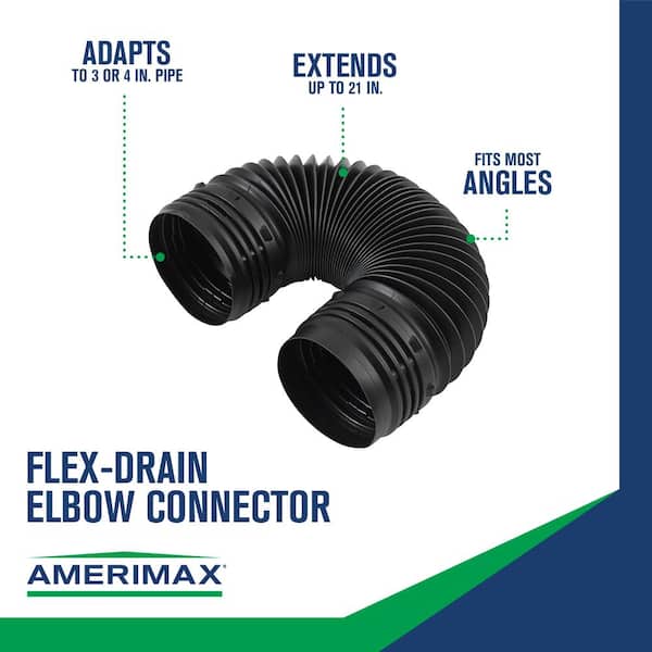 Amerimax FLEX Drain 4" x 21" Black Copolymer Flexible Elbow Connector – Model 57010