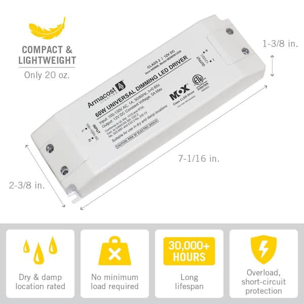 Armacost Lighting 60-Watt Universal Dimmable 12 Volt DC LED Driver – Model 840600