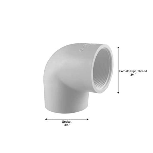 Charlotte Pipe 3/4 in. PVC Schedule 40 90-Degree S x FIP Elbow Fitting