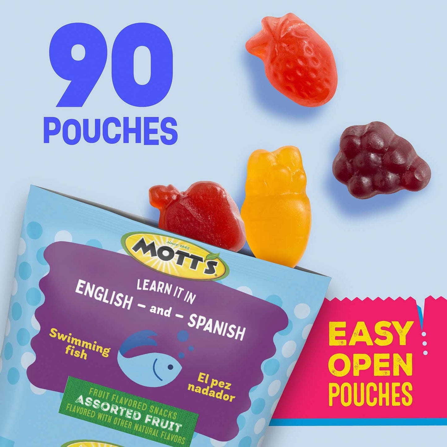 Mott’s Assorted Fruit Snacks – 0.8 oz Pouches, 90-Pack
