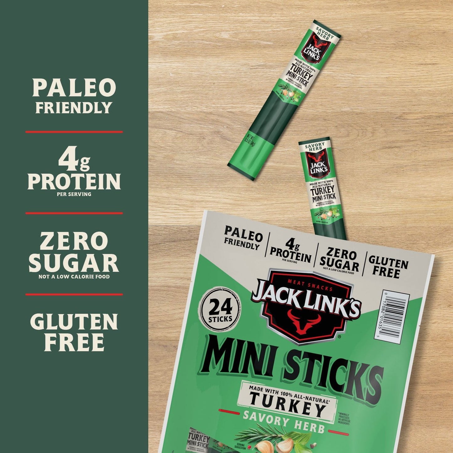 Jack Link’s Savory Herb Mini Turkey Sticks – 24 Count (0.5 oz Each)