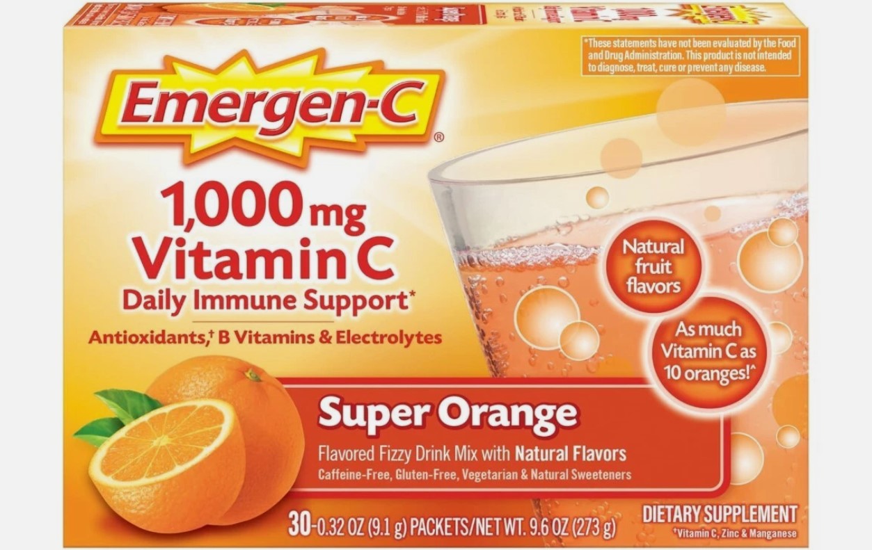 Emergen-C 1000mg Vitamin C Powder for Daily Immune Support Caffeine Free Vitamin Super Orange Flavour 30 count