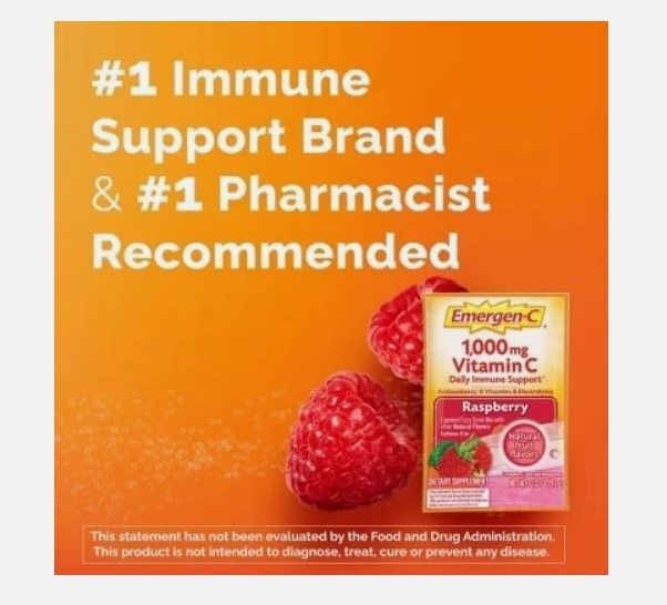 Emergen-C 1000mg Vitamin C Raspberry Flavor Powder - 30 Count