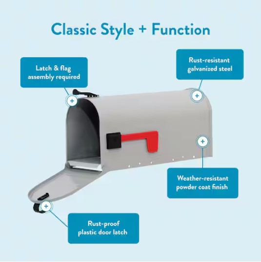 Grayson Gray, Medium, Steel, Post Mount Mailbox