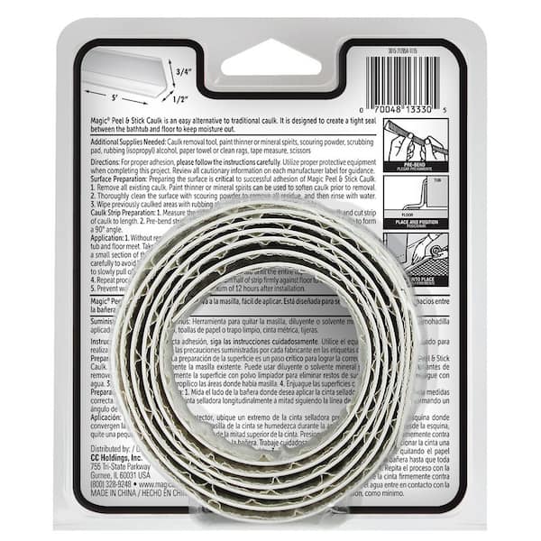Magic 1-1/4″ x 5′ Tub & Floor Peel-and-Stick Caulk Strip – White