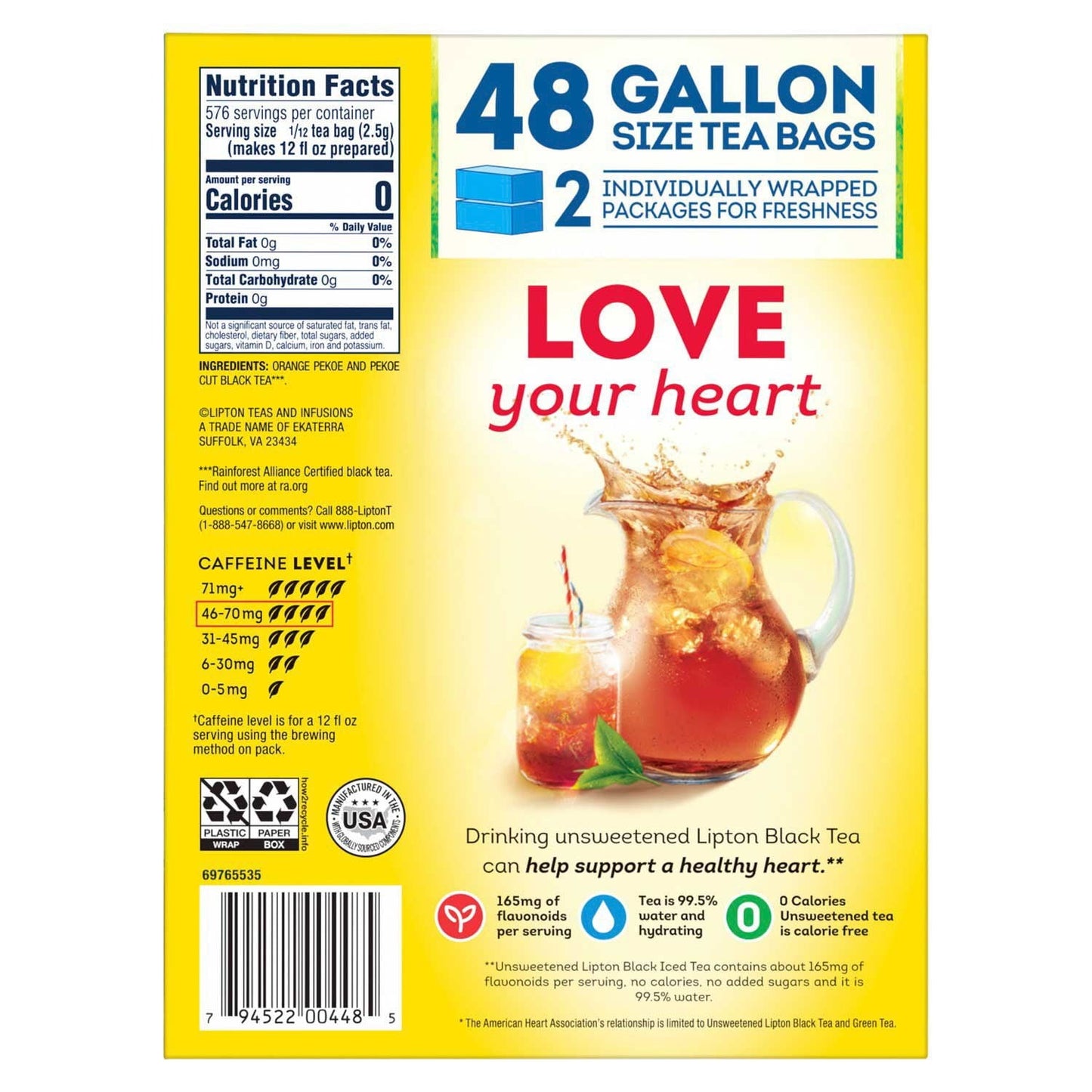 Lipton Iced Tea, Gallon Size Tea Bags, 48 ct.