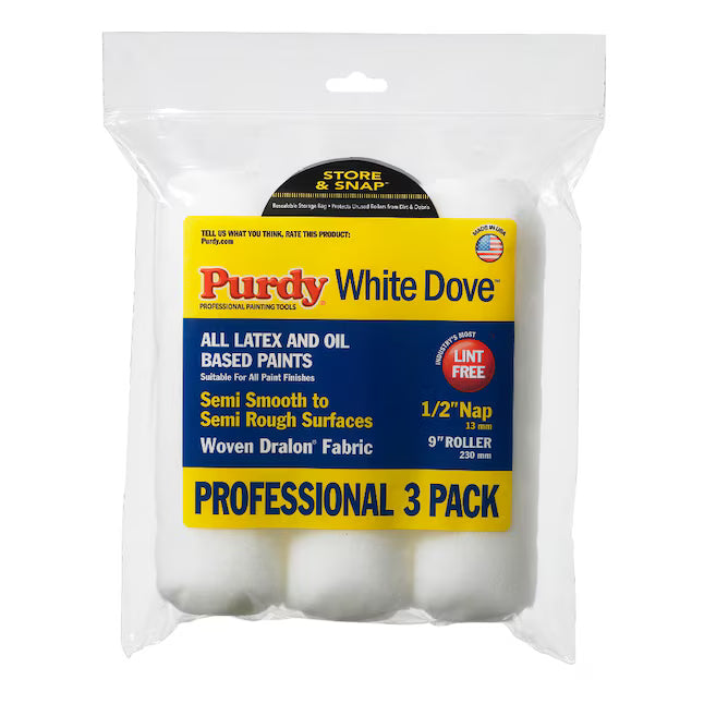 Purdy 3 -Pack 9-in x 1/2-in Nap WhiteDove Standard Woven Paint Roller Cover