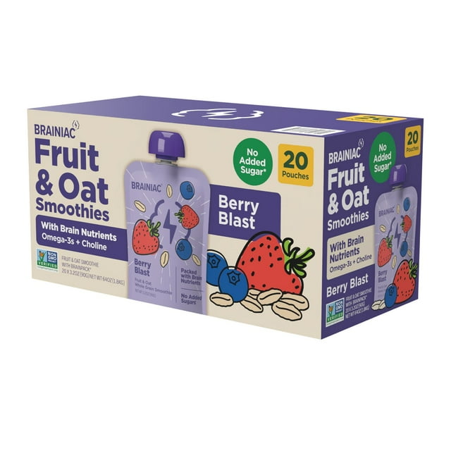 Brainiac Fruit & Oat Smoothie Pouches – 20-Count Pack