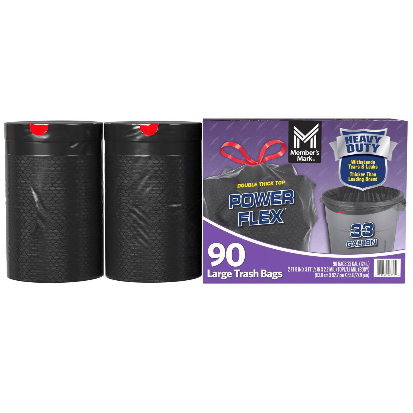33-Gallon Drawstring Trash Bags – Heavy-Duty Power-Guard, 90 Ct Bulk Pack