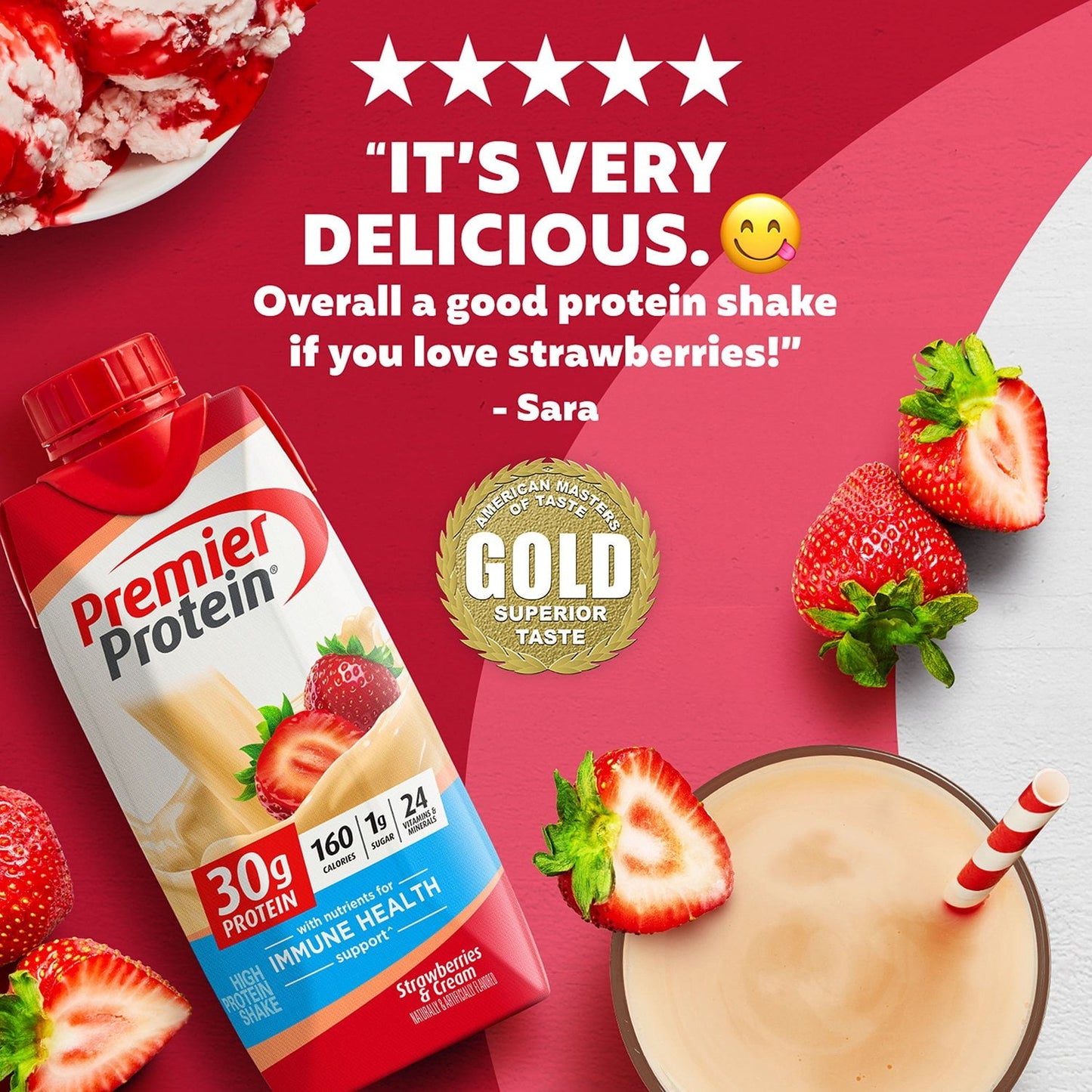 Premier Protein High Protein Shake – Strawberry Cream, 11 fl oz (15 Count)