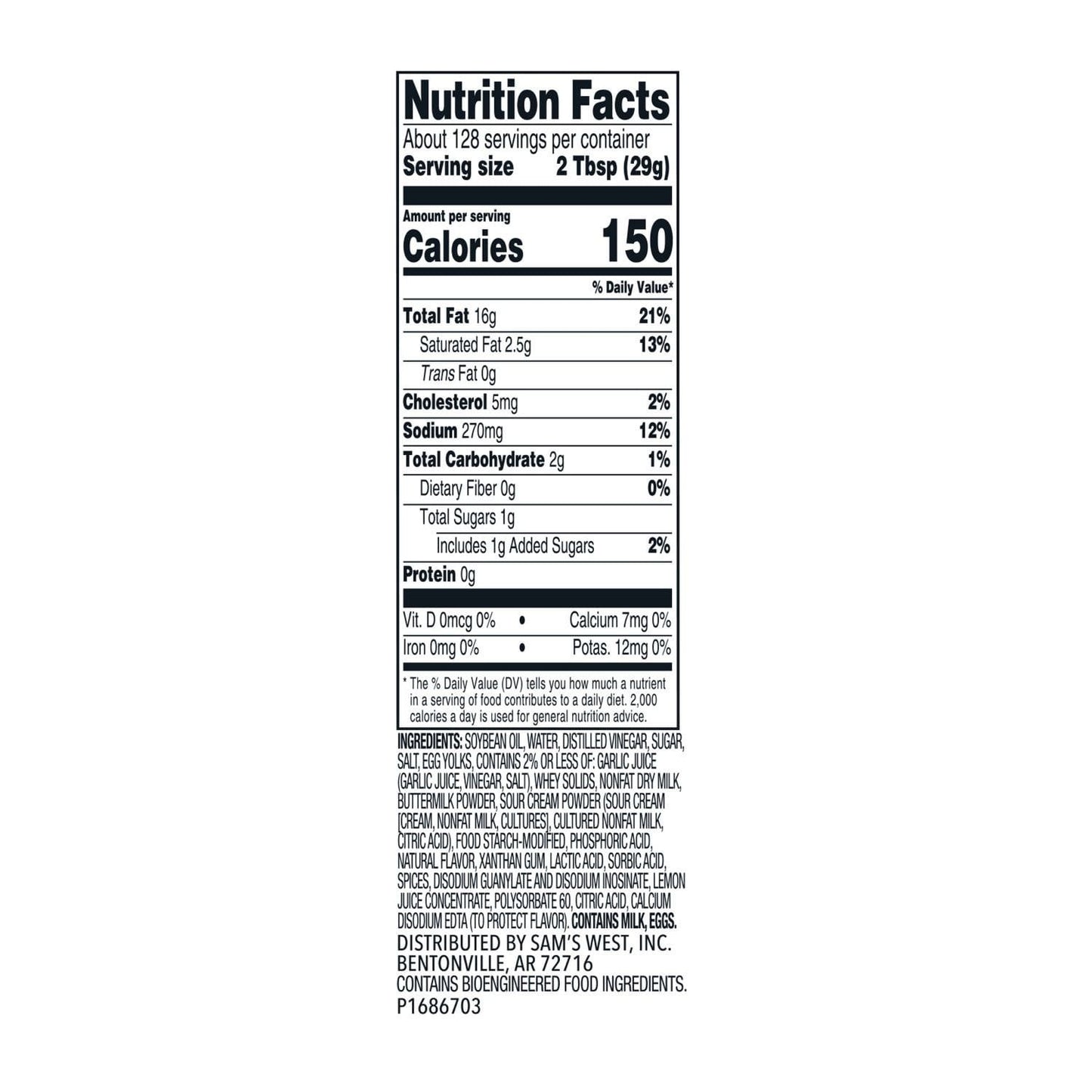 Member's Mark Creamy Ranch Dressing, 1 Gallon – Gluten-Free, Vegetarian Friendly