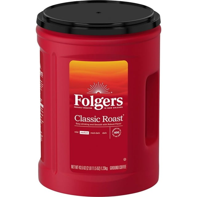 Folgers Classic Roast Ground Coffee, Medium Roast, Rich & Smooth Flavor, 43.5 oz Canister