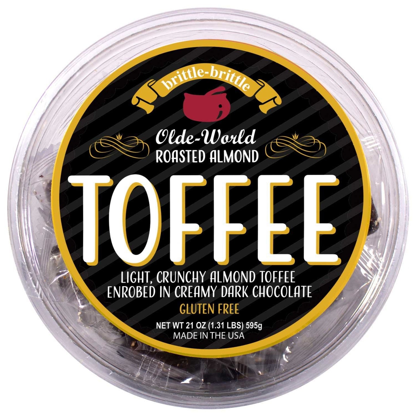 brittle-brittle Roasted Almond Toffee Enrobed in Dark Chocolate, 21 oz.