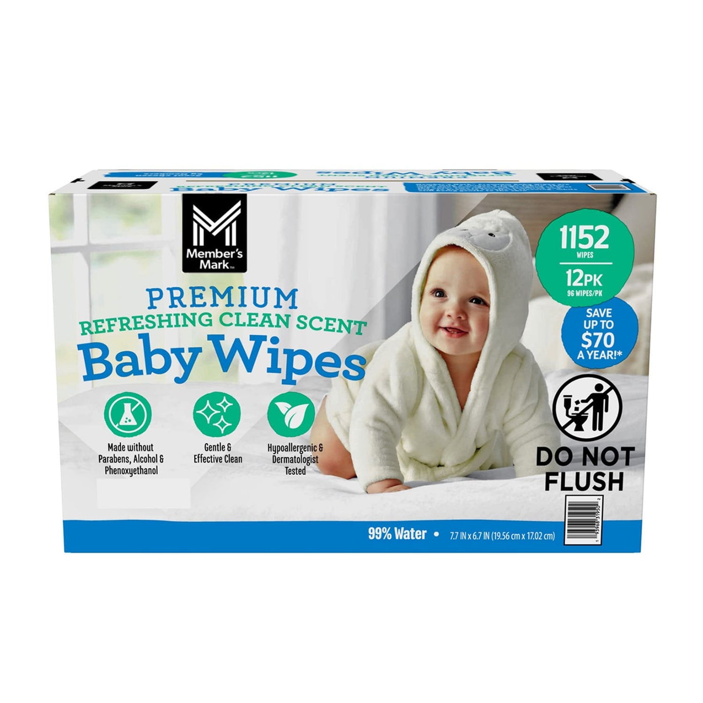 Member’s Mark Premium Baby Wipes – Refreshing Clean Scent (12 Pack, 1152 Wipes, 19 lb Total Weight)