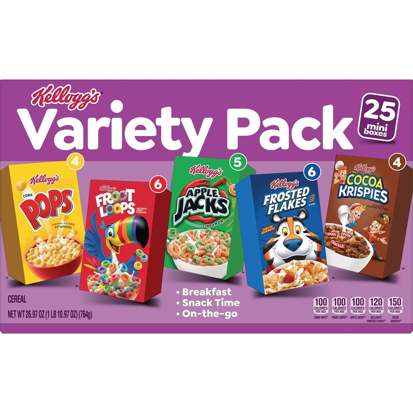 Assorted Cereal Variety Pack – 25-Pack Single-Serve Breakfast Boxes