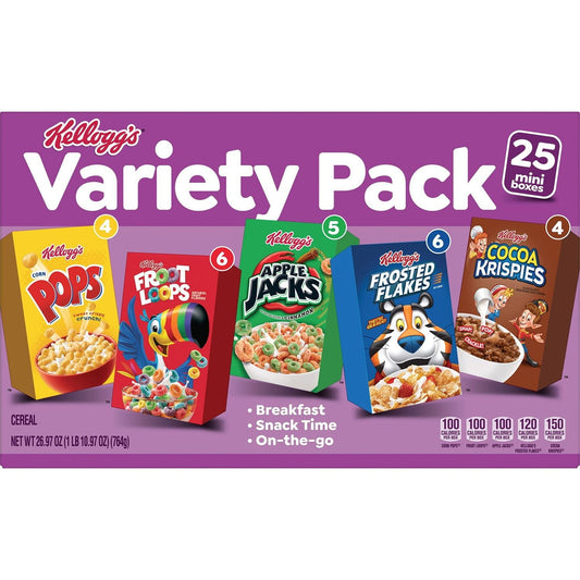 Assorted Cereal Variety Pack – 25-Pack Single-Serve Breakfast Boxes