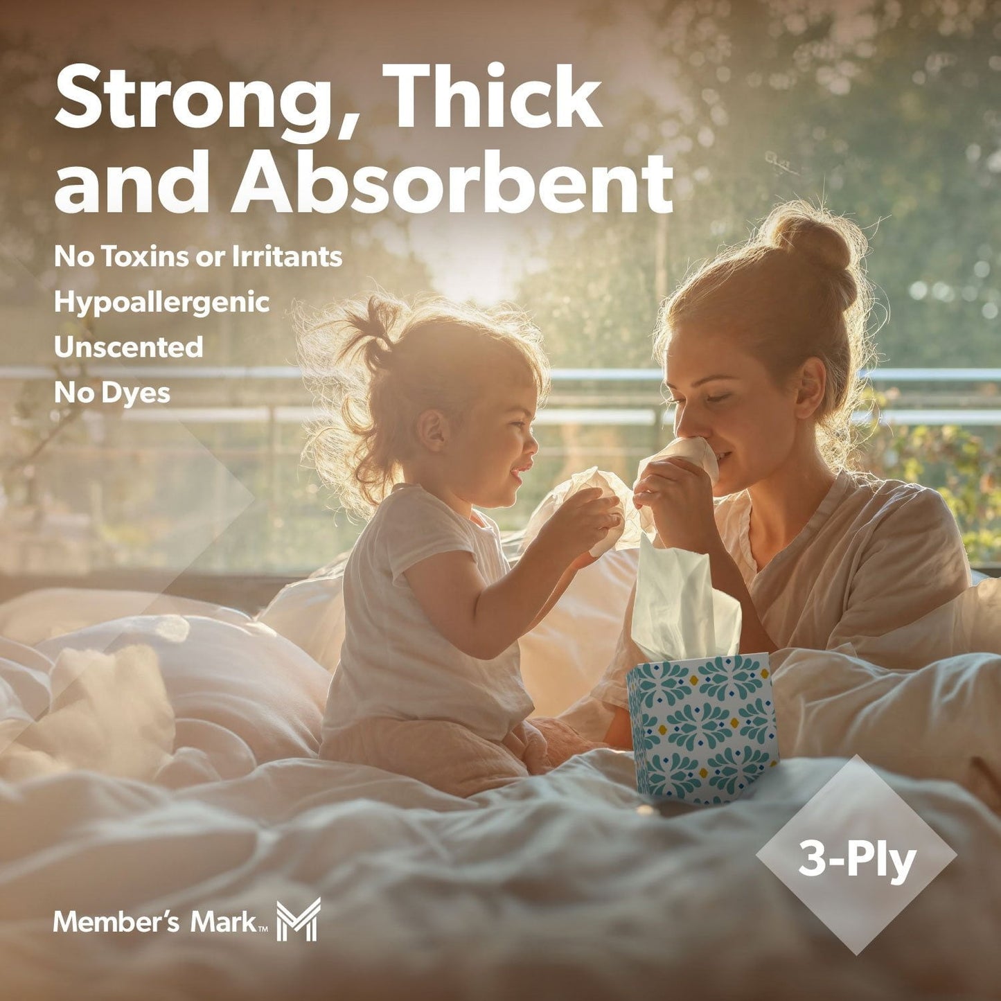 Member's Mark Ultra Soft 3-Ply Facial Tissues, 12 Cube Boxes, 80 tissues/box