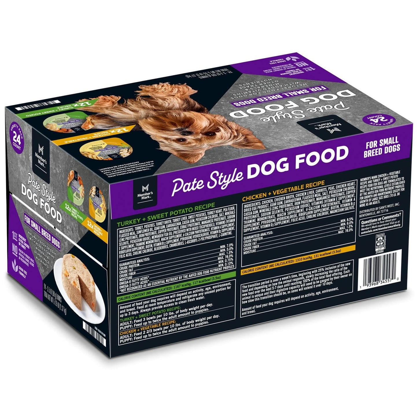 Small Breed Wet Dog Food Variety Pack – Turkey & Sweet Potato + Chicken & Vegetable, 24 x 3.5 oz Bowls