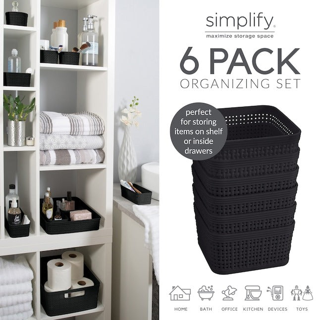 Simplify 6-Pack 4.72-in x 4.72-in Black Plastic Drawer Organizer