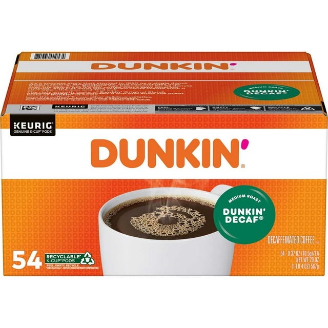 Dunkin’ Donuts Decaf Coffee K-Cups – Medium Roast, 54 Ct