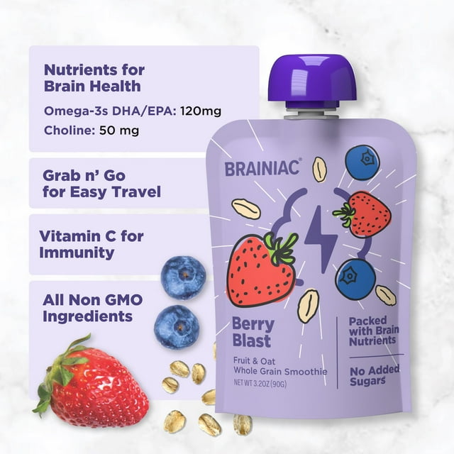 Brainiac Fruit & Oat Smoothie Pouches – 20-Count Pack