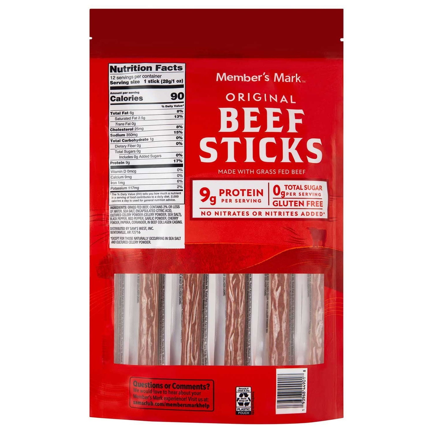 Member’s Mark Original Grassfed Beef Snack Sticks – High-Protein On-the-Go Snack