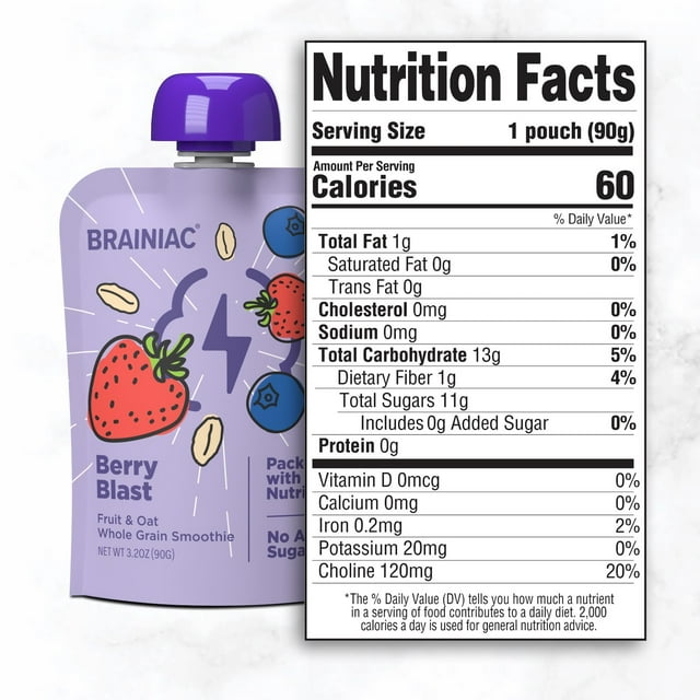 Brainiac Fruit & Oat Smoothie Pouches – 20-Count Pack