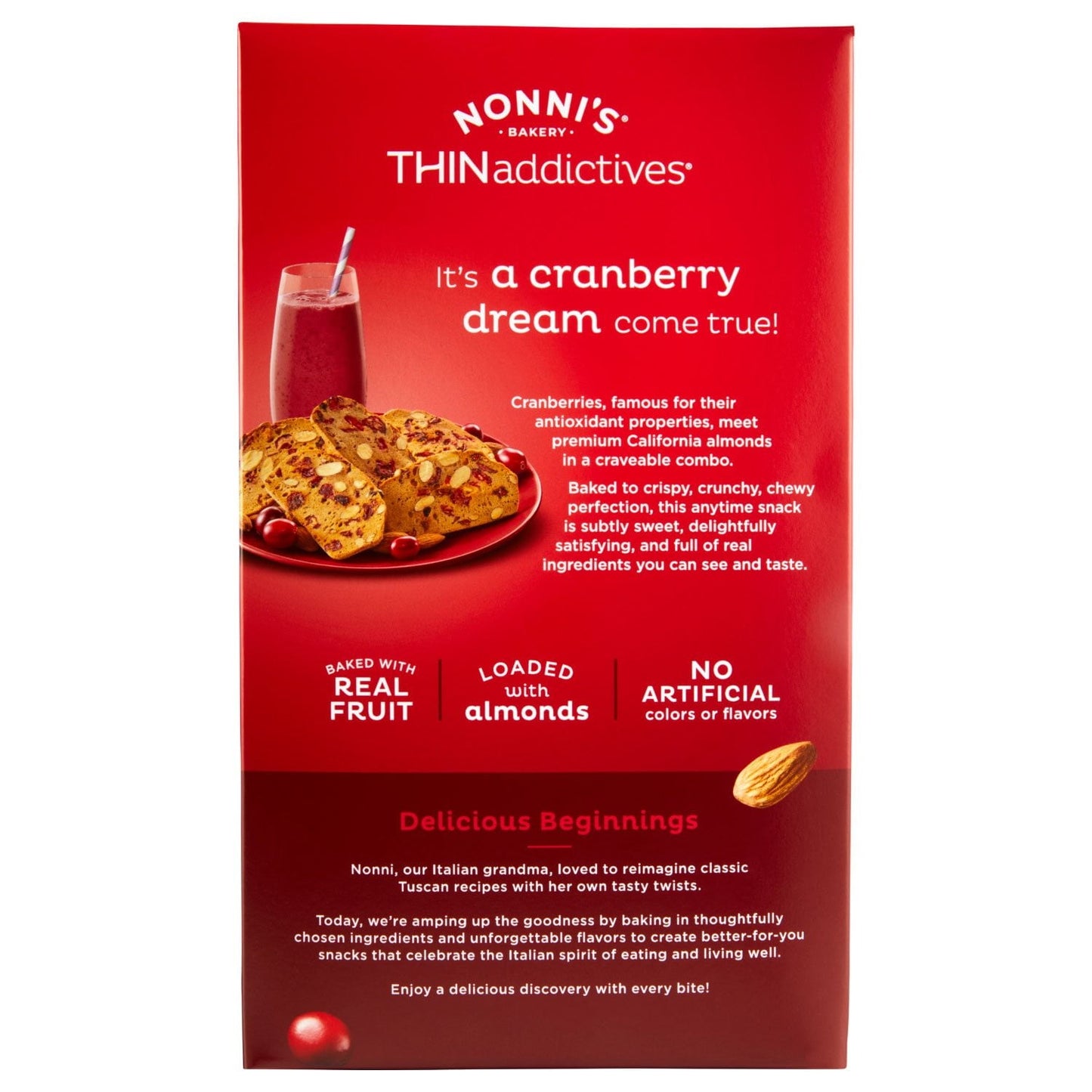 Nonni's THINaddictives Cranberry Almond Crisps 15 pk.