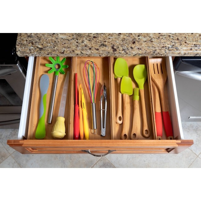 Style Selections 15-in x 6-in Brown Bamboo Wood Stackable Drawer Organizer