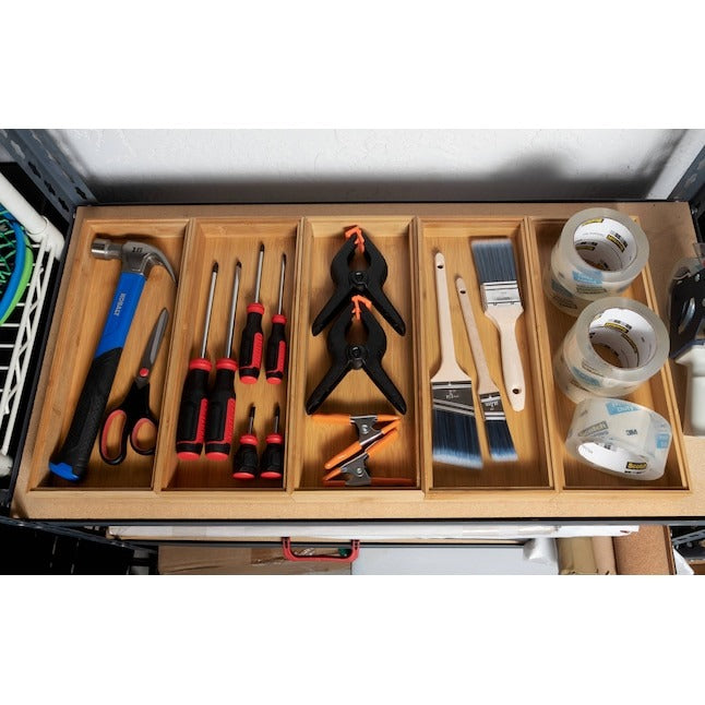Style Selections 15-in x 6-in Brown Bamboo Wood Stackable Drawer Organizer