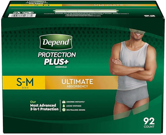 Depend Protection Plus Ultimate Max Absorbency 3-in-1 SureFit Flexible Underwear for Men:92 count, S-M