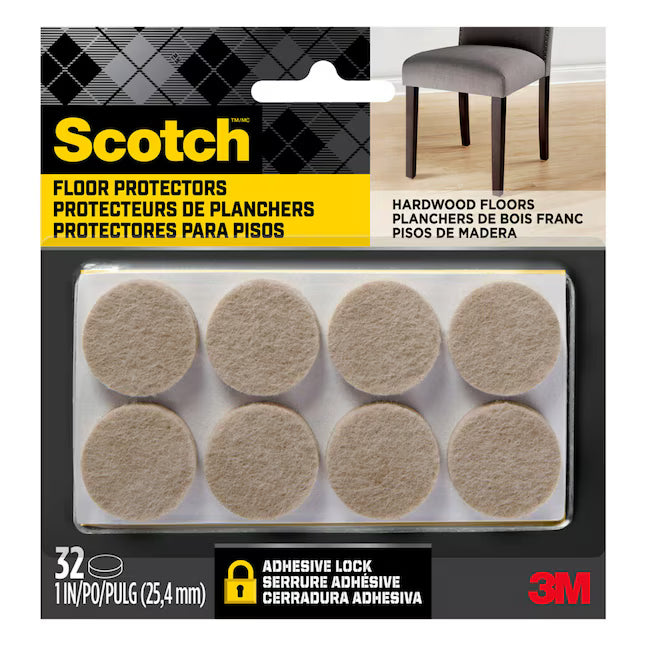 Scotch 32 -Pack 1-in Beige Round Felt furniture pads