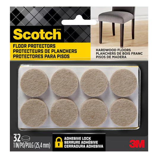 Scotch 32 -Pack 1-in Beige Round Felt furniture pads