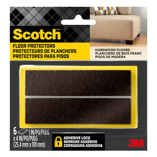 Scotch Rectangle 6 -Pack 1-in x 4-in Brown Rectangular Felt furniture pads