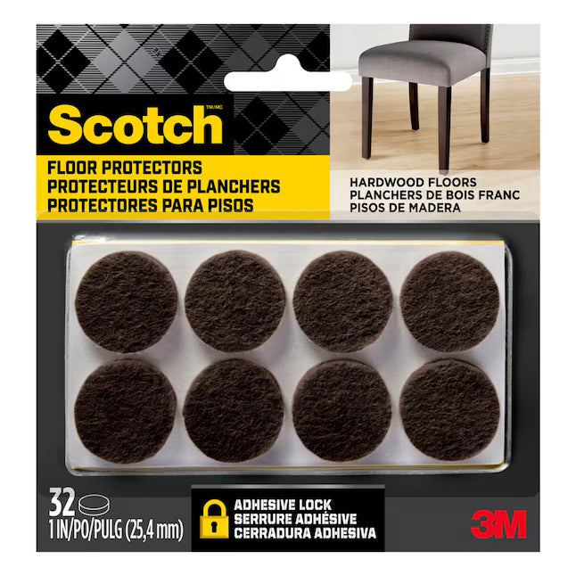 Scotch 32 -Pack 1-in Brown Round Felt furniture pads