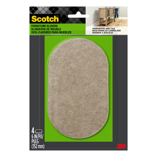 Scotch Felt Pads 4 -Pack 6-in Beige Oval Felt furniture pads