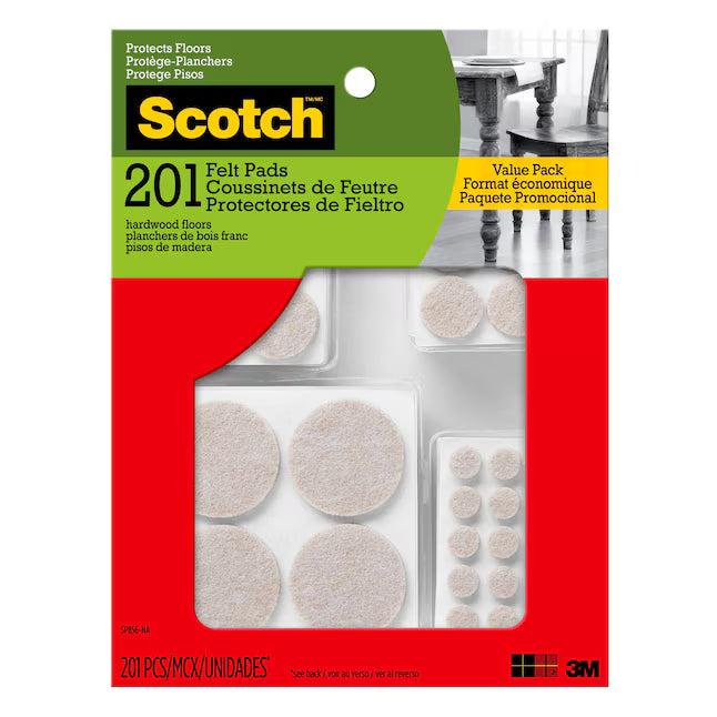 Scotch 201 -Pack Assorted Beige Round Felt furniture pads