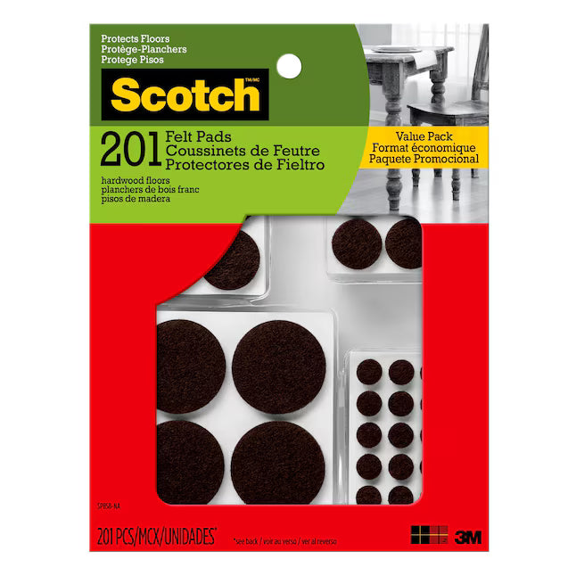 Scotch 201 -Pack Assorted Brown Round Felt furniture pads