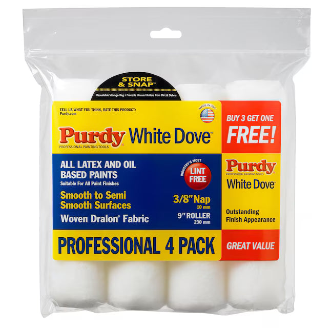 Purdy 4 -Pack 9-in x 3/8-in Nap White Dove Standard Woven Paint Roller Cover