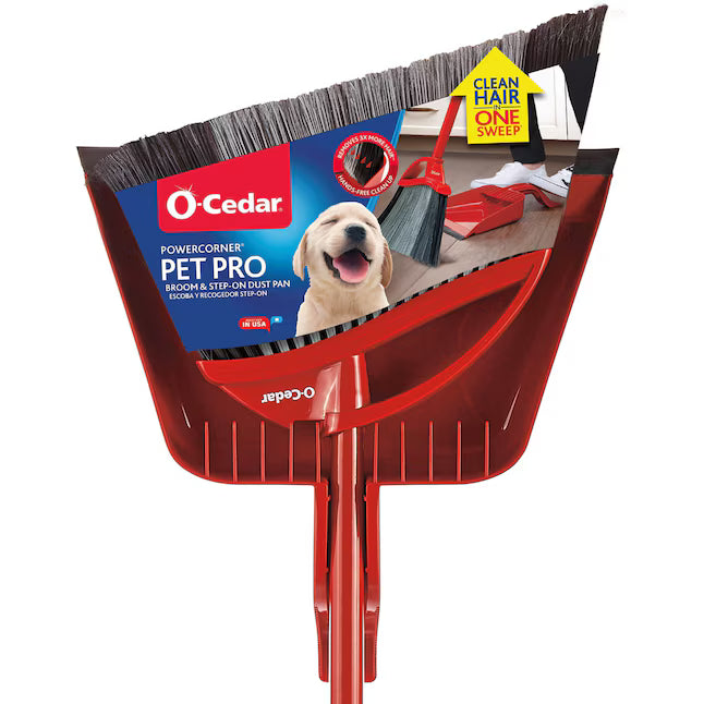 O-Cedar PowerCorner Pet Pro 13.5-in Poly fiber Multi-surface Angle with dustpan Upright Broom