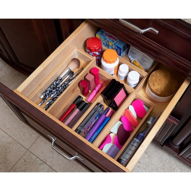 Style Selections 9-in x 3-in Brown Bamboo Wood Stackable Drawer Organizer