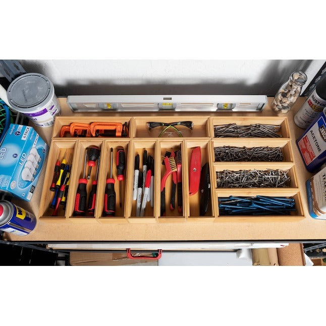 Style Selections 9-in x 3-in Brown Bamboo Wood Stackable Drawer Organizer